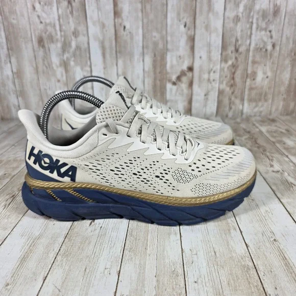 Hoka Athletic Shoes in Cream and Navy - Picture 1 of 8